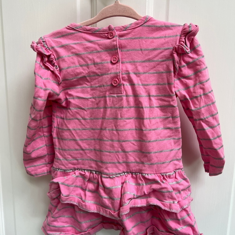 Crazy 8 18-24M Pink and Silver Striped Heart Girls Long Sleeve Dress - Picture 3 of 4